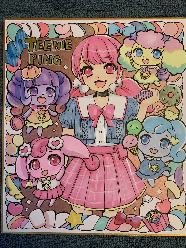 ティニピン 手描き　原画色紙　中サイズ