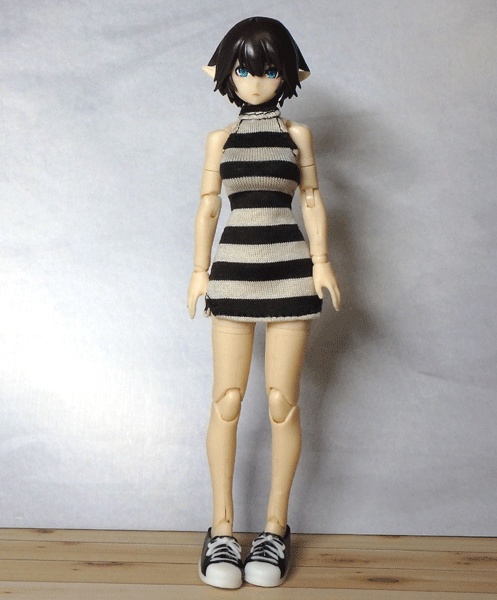 メガミデバイス ホルターネックワンピ(ボーダー 焦げ茶×ベージュ)