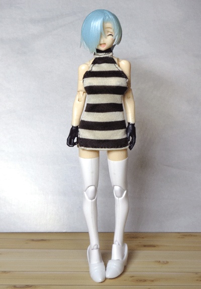 メガミデバイス ホルターネックワンピ(ボーダー焦げ茶・マイクロミニ版)