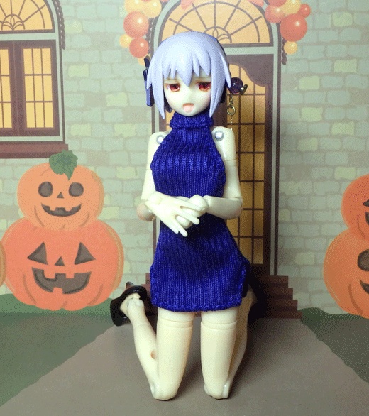 メガミデバイス ホルターネックワンピ(リブニット・るり色)