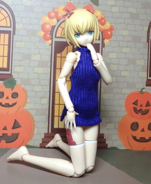 メガミデバイス ホルターネックワンピ(リブニット・るり色)