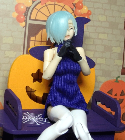 メガミデバイス ホルターネックワンピ(リブニット・るり色)