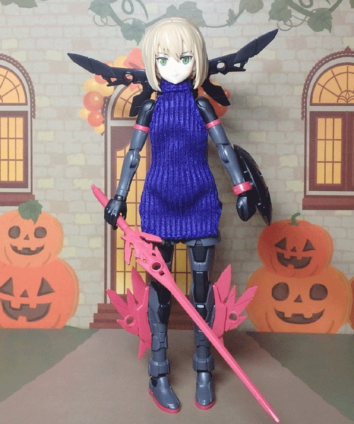 メガミデバイス ホルターネックワンピ(リブニット・るり色)