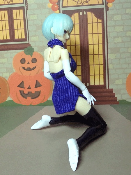 メガミデバイス ホルターネックワンピ(リブニット・るり色)