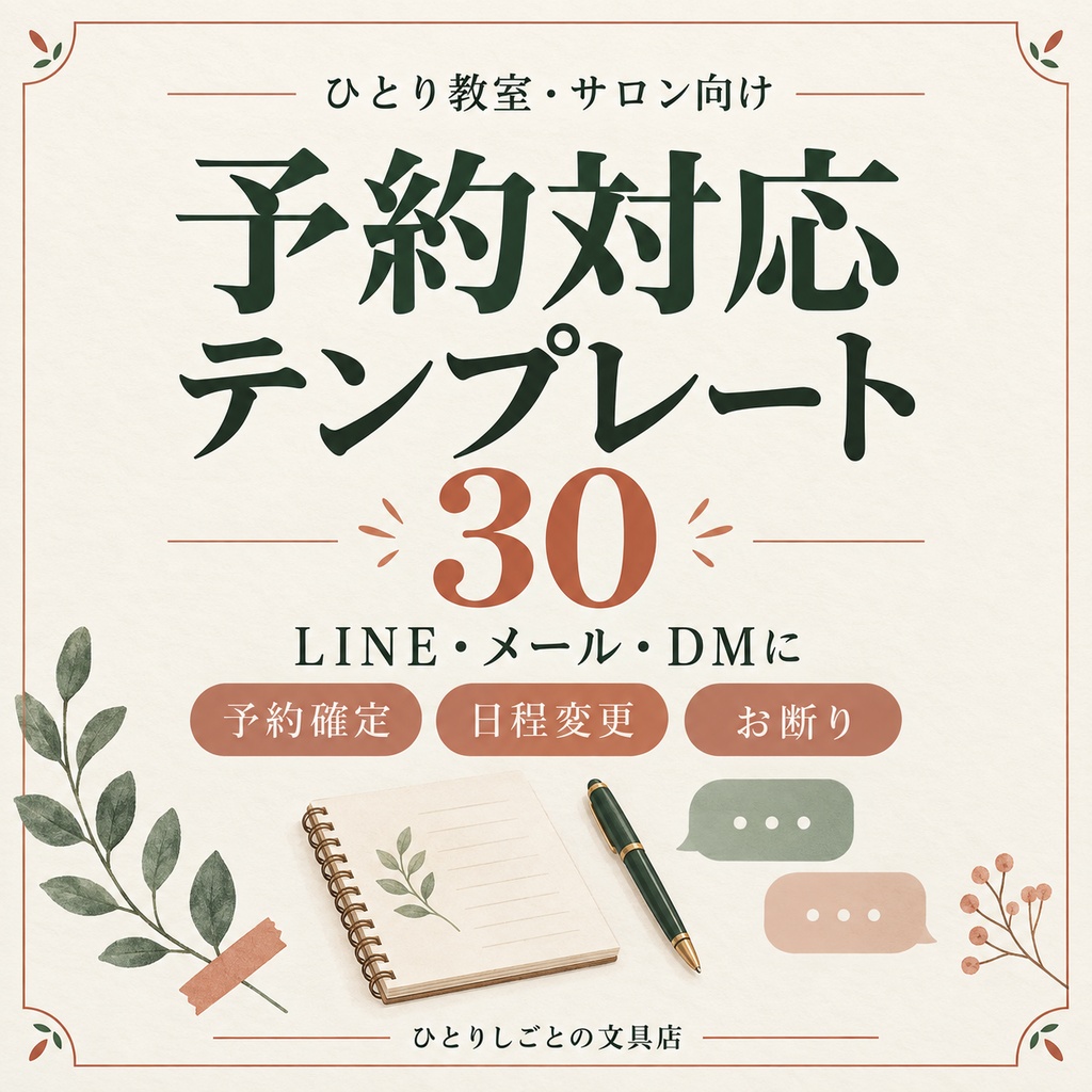ひとり教室・サロンの予約対応テンプレート30｜LINE・メール・DMに