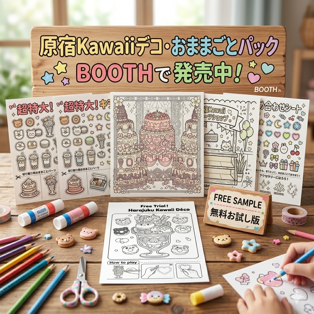 【おうちで原宿おままごと】ぬって・きって・デコる！Kawaii塗り絵＆おままごとセット（豪華8枚組）