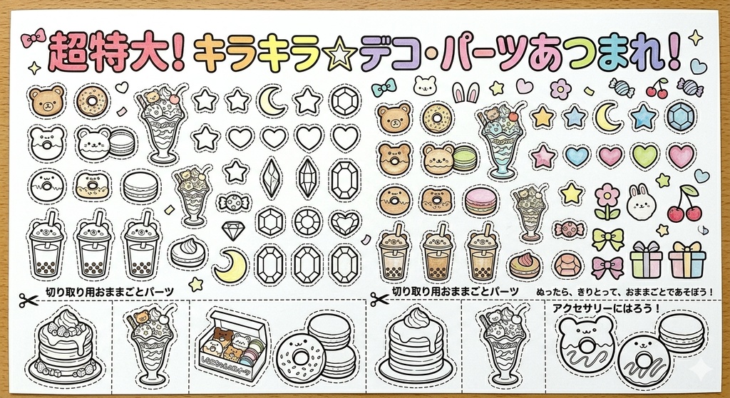 【おうちで原宿おままごと】ぬって・きって・デコる!Kawaii塗り絵&おままごとセット(豪華8枚組)