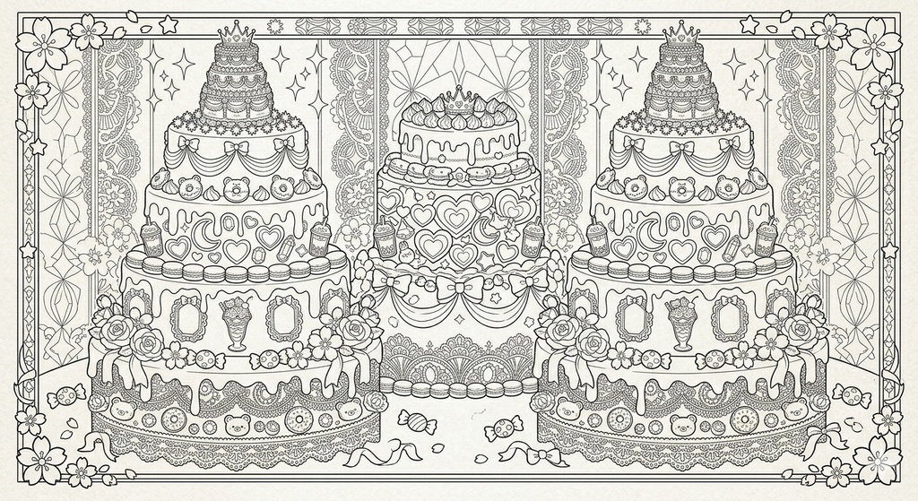 【おうちで原宿おままごと】ぬって・きって・デコる!Kawaii塗り絵&おままごとセット(豪華8枚組)