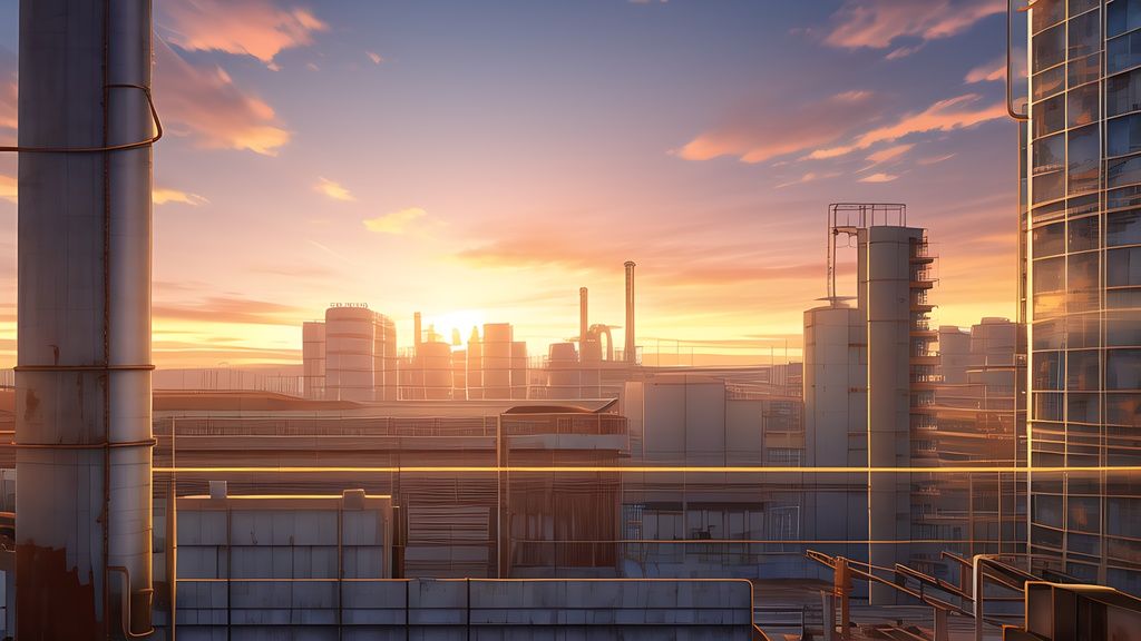 【背景素材】夕暮れの工業地帯 ①