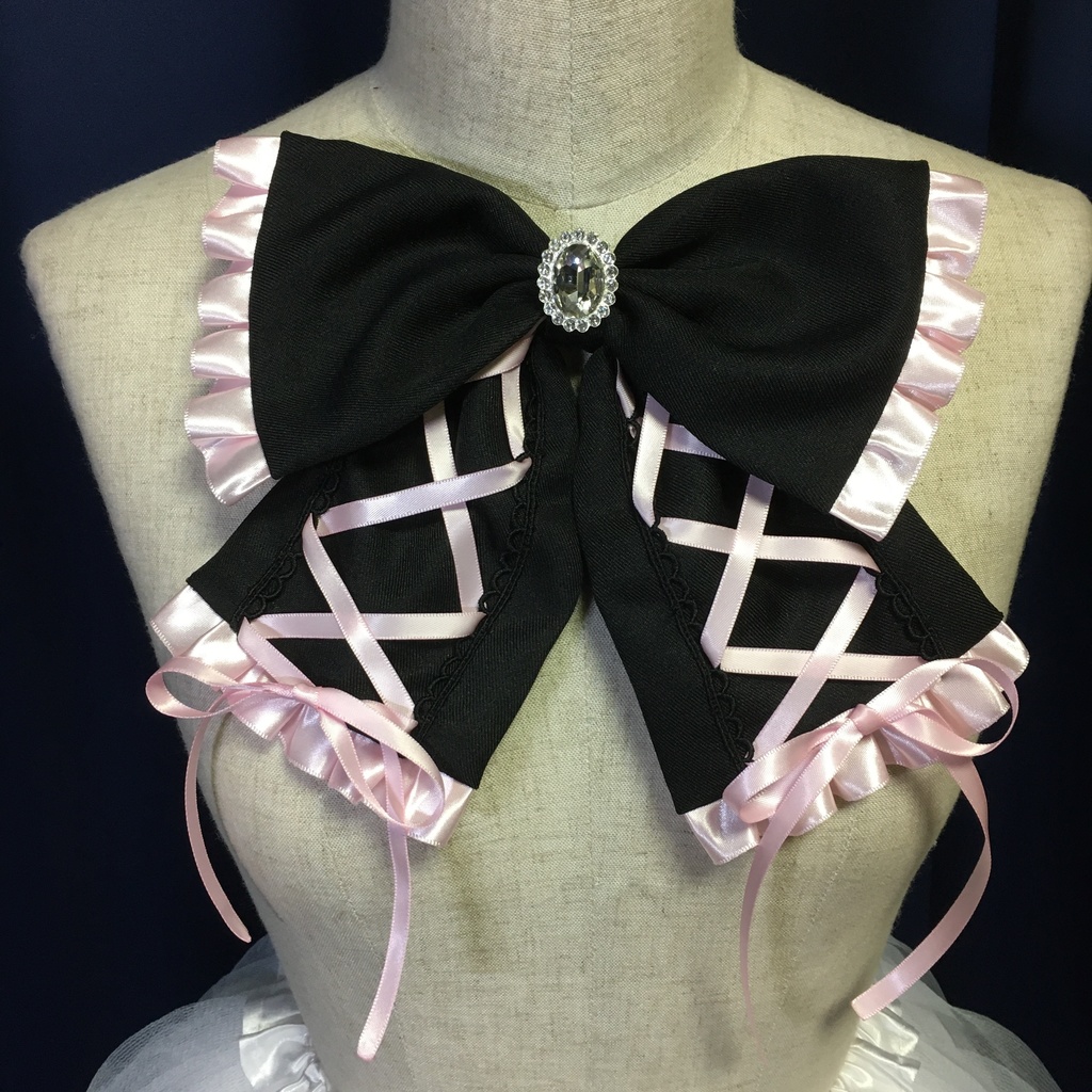主役級♡編み上げリボン ピンクブラック