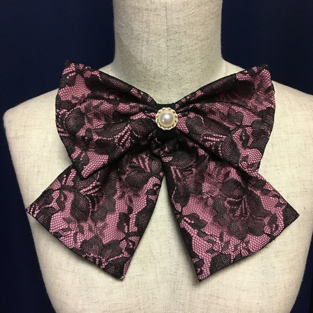 レースリボン♡くすみピンク×ブラックレース