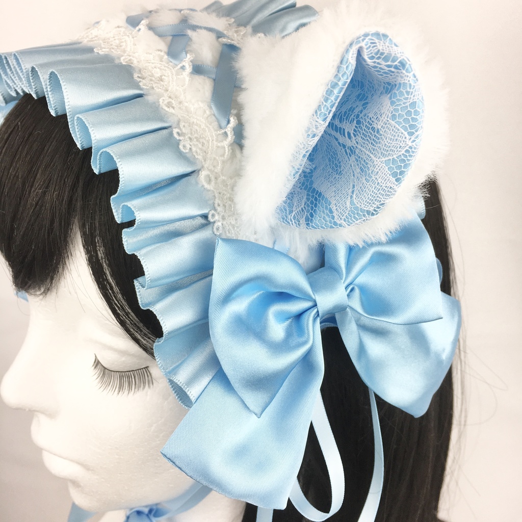 もふもふヘッドドレス 水色 猫耳