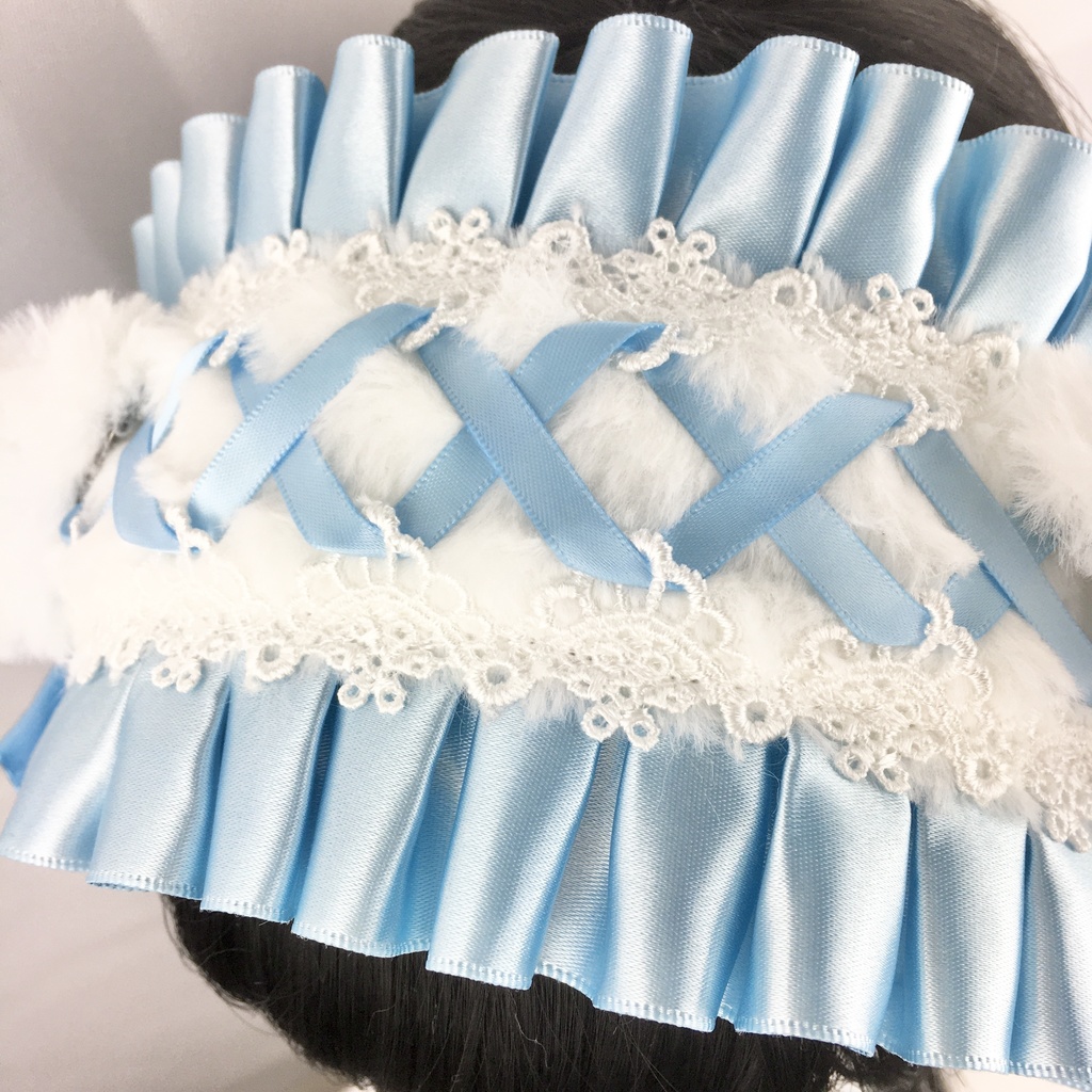 もふもふヘッドドレス 水色 猫耳