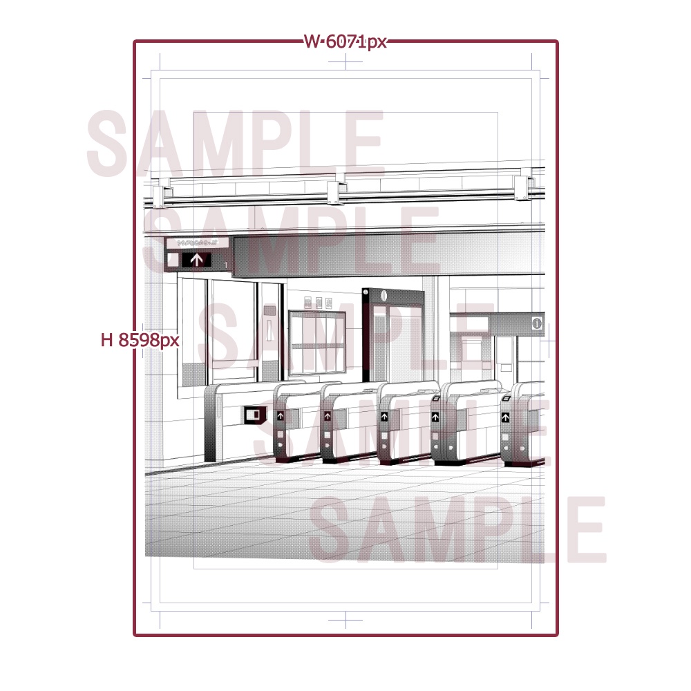 漫画用背景【駅(改札)001_B】