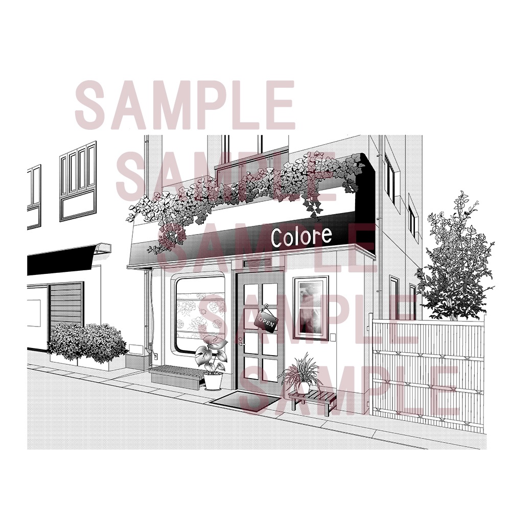 【漫画用背景】お店(ケーキ屋外観)010_A