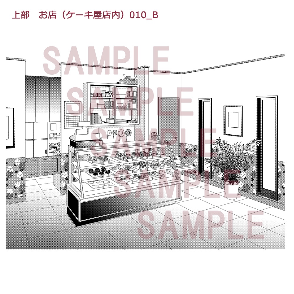 【漫画用背景】お店(ケーキ屋店内陳列棚)010_B_C