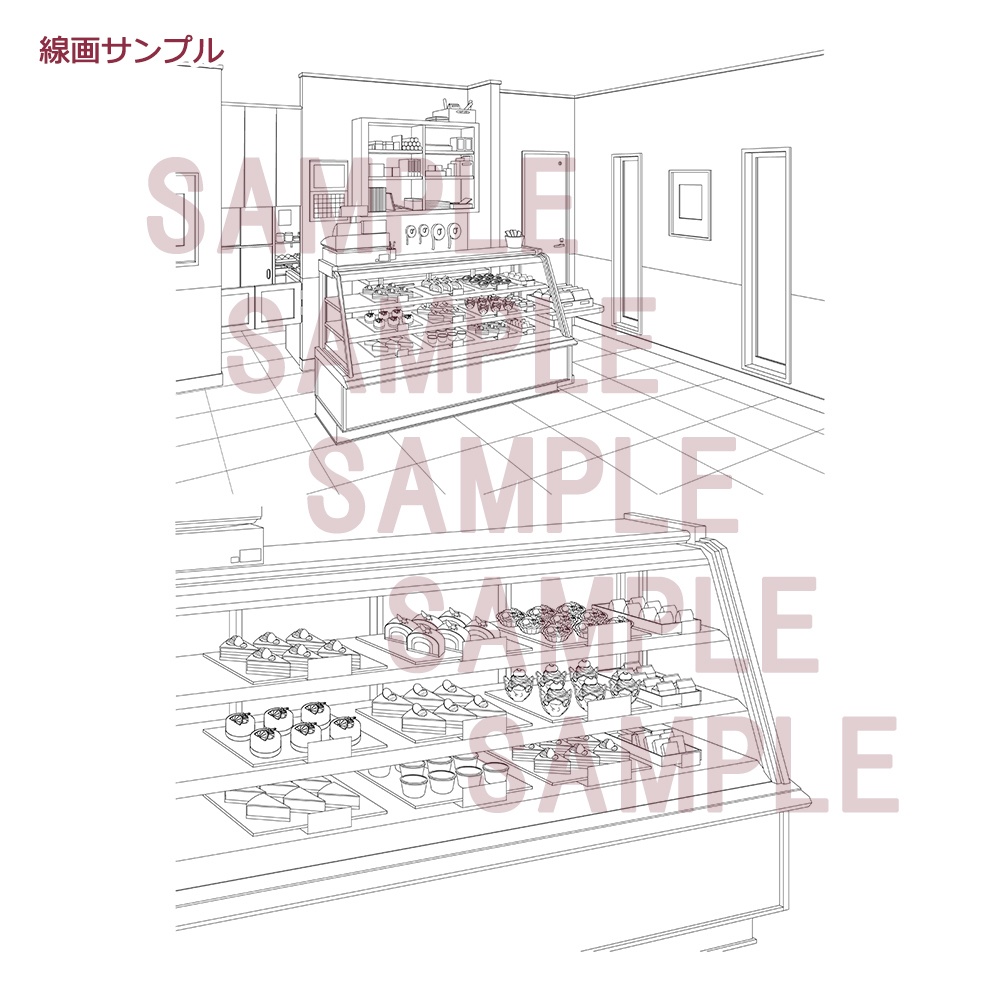 【漫画用背景】お店(ケーキ屋店内陳列棚)010_B_C