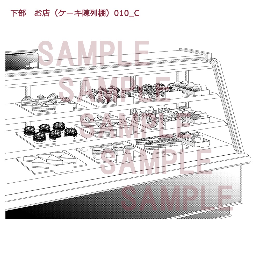 【漫画用背景】お店(ケーキ屋店内陳列棚)010_B_C