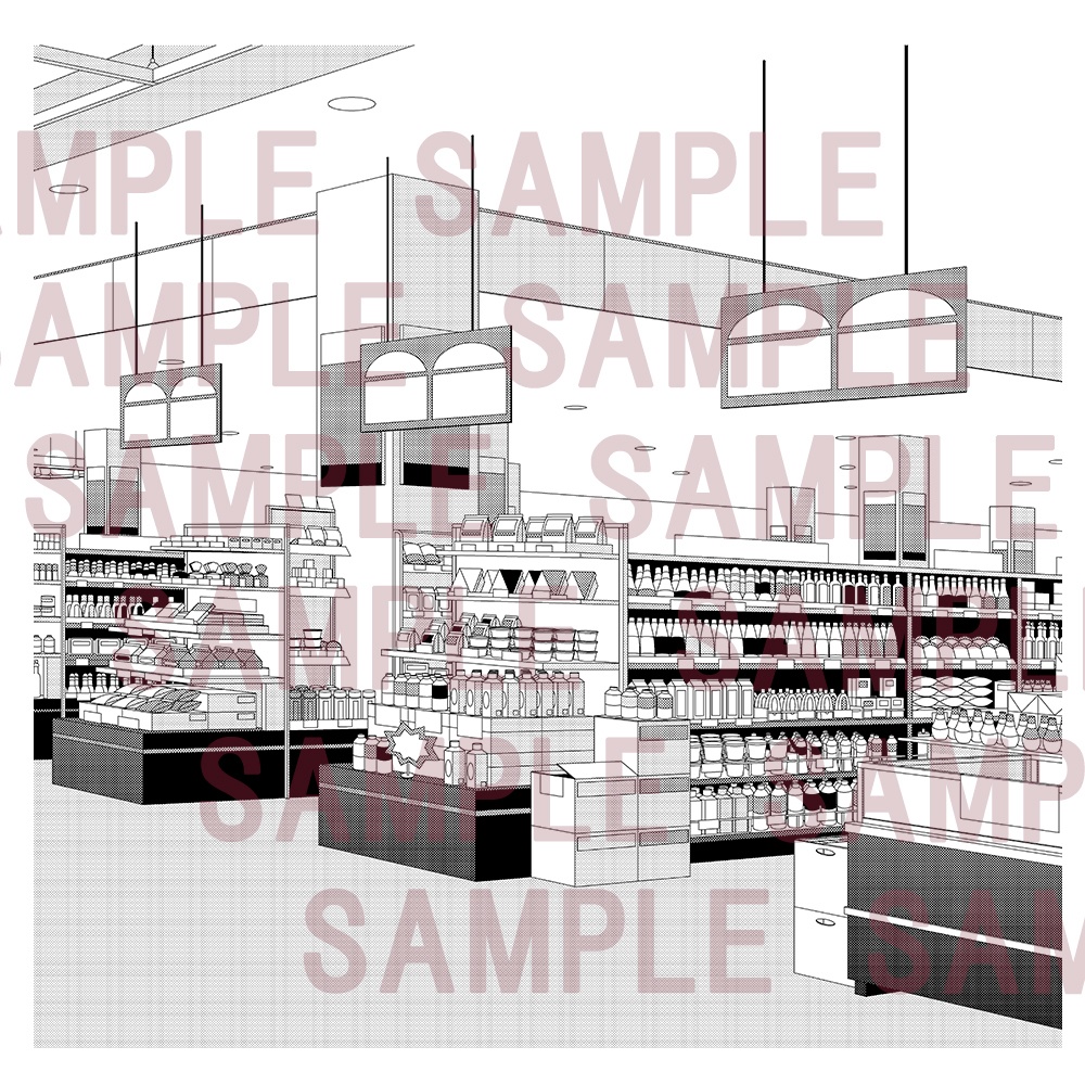 【漫画用背景】お店(加工食品・飲料棚)012_B