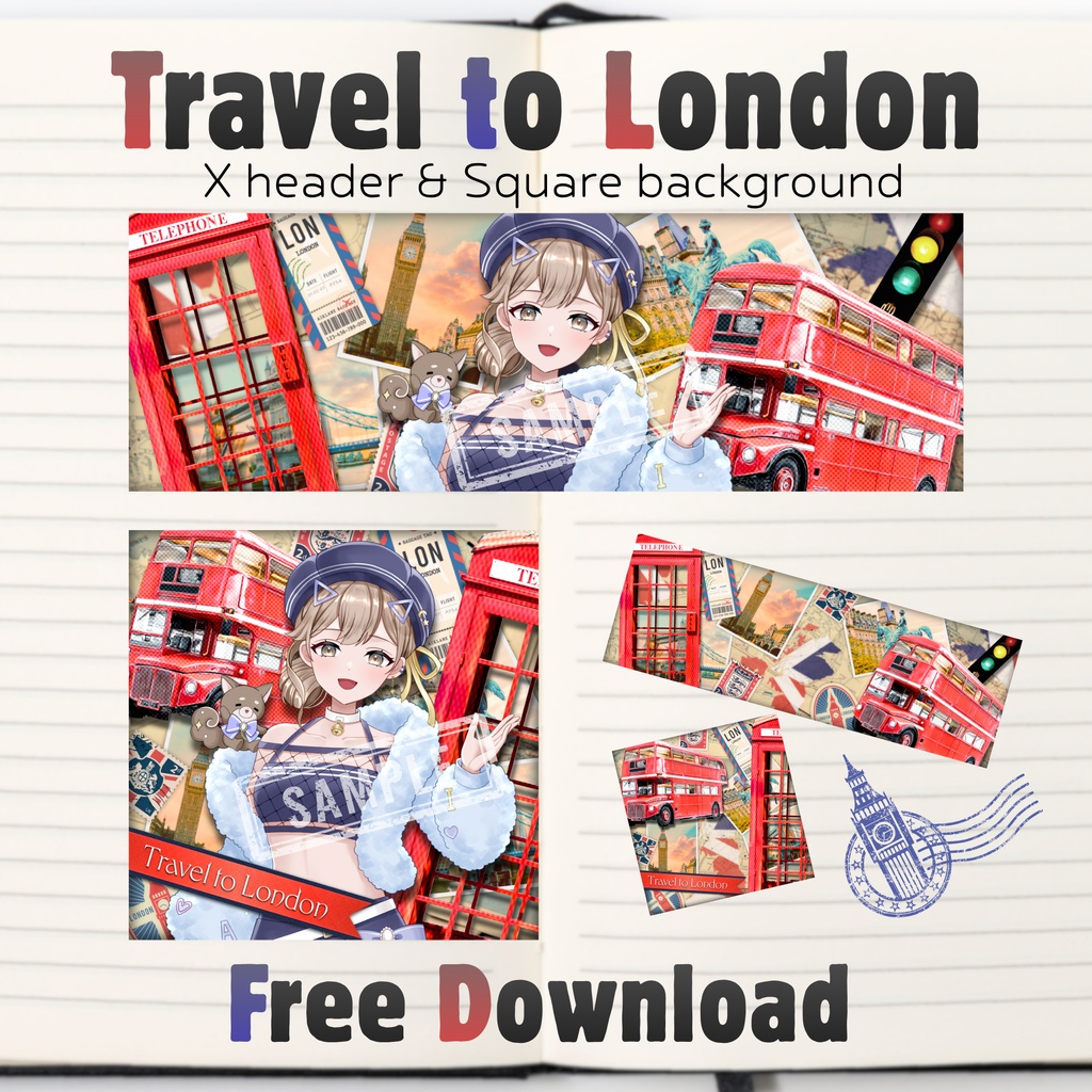 【無料配布】🚌Travel to London🚌 Xヘッダー・正方形背景素材