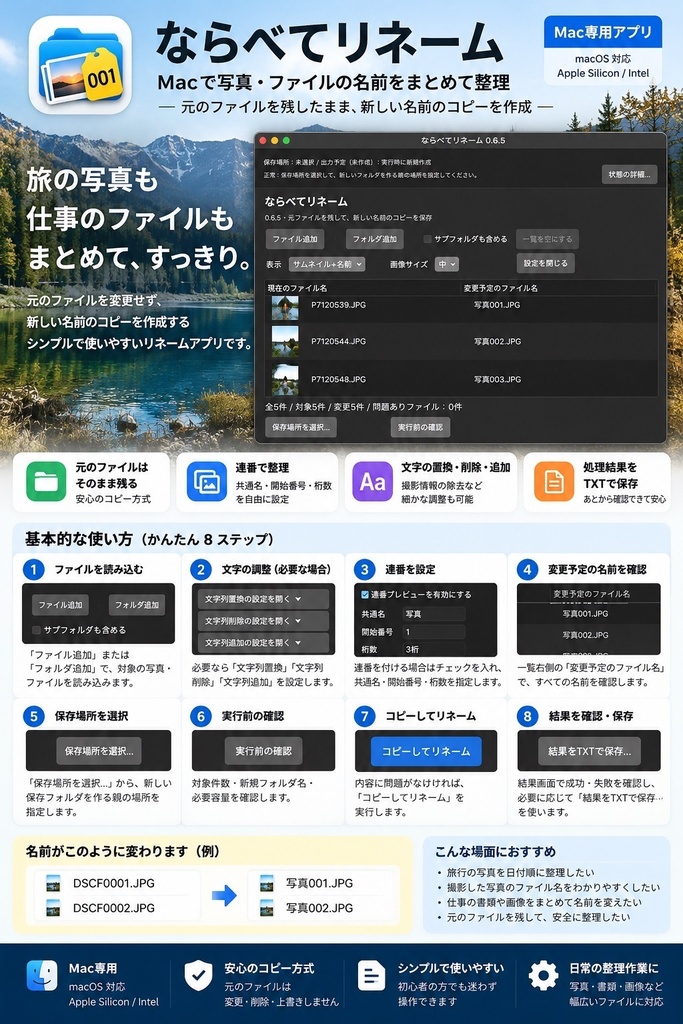 ならべてリネーム|Mac用ファイル名一括変更アプリ