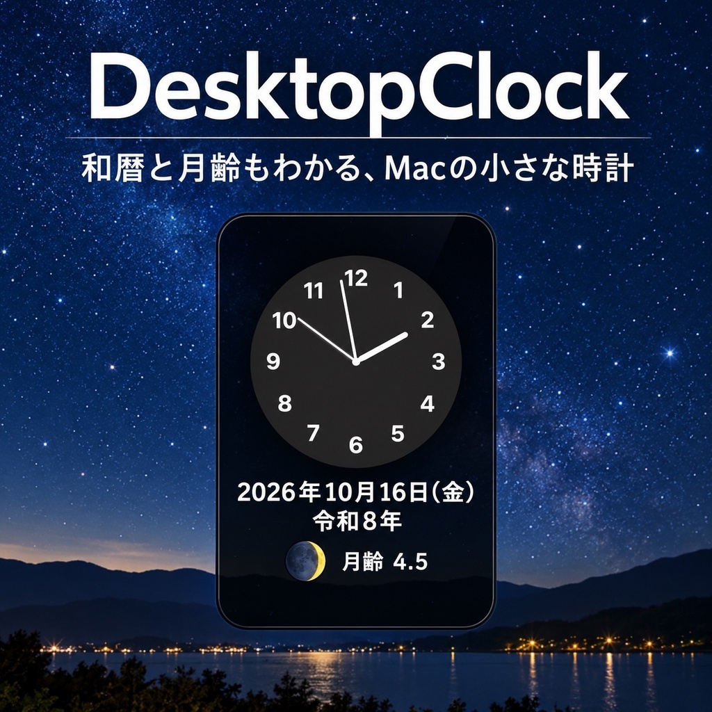 DesktopClock|和暦・月齢も表示するMac用アナログ時計【Universal対応】