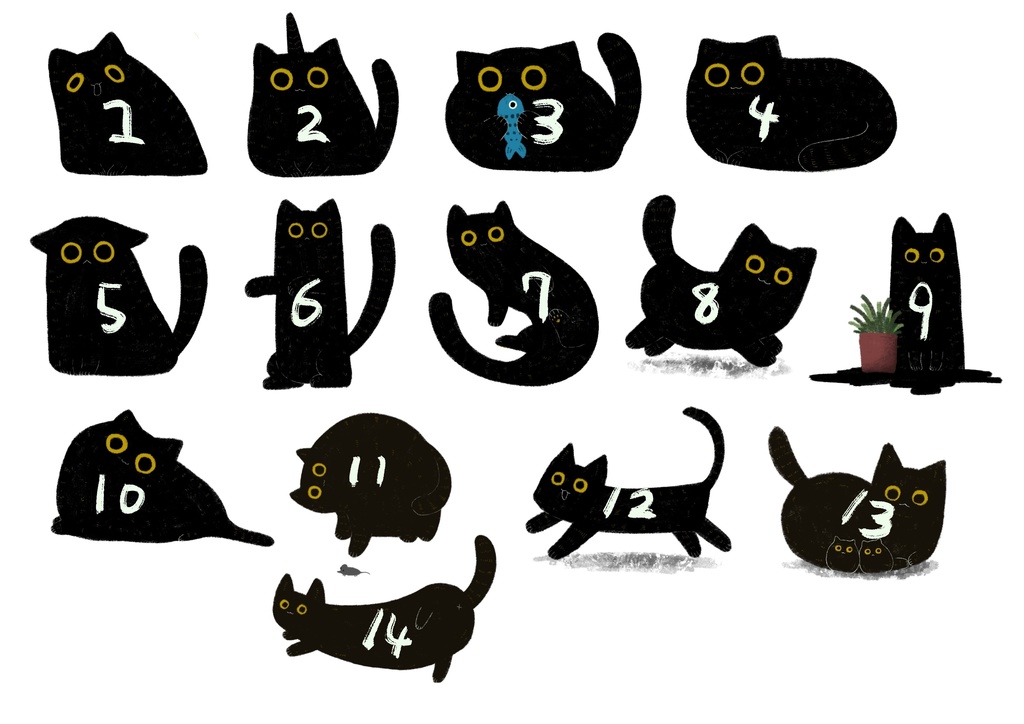 猫ちゃんステッカー14種類