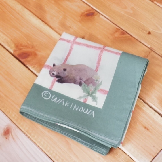 たんぽぽとくまのチェックハンカチ