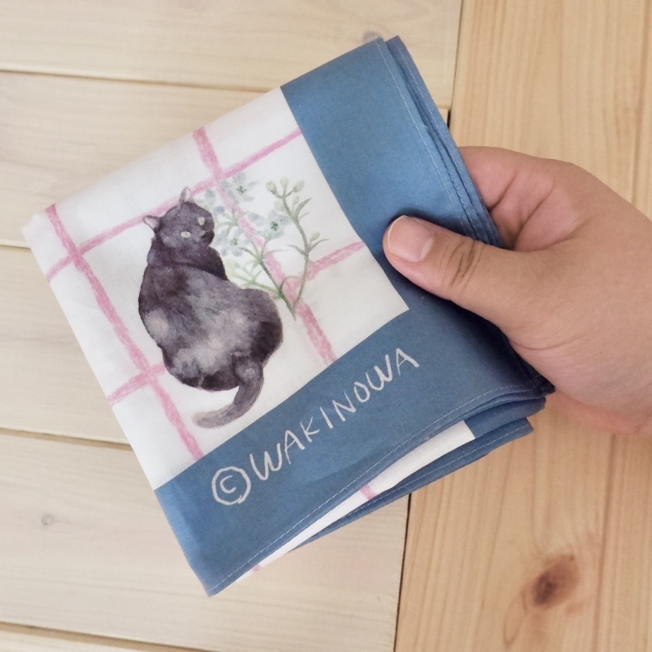 デルフィニウムとねこたちのハンカチ