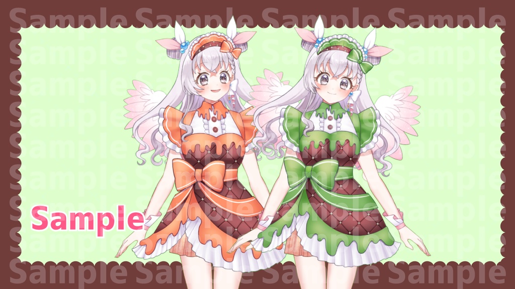 【動く!Live2Dアイテム】バレンタインチョコメイド服【緑/オレンジ】