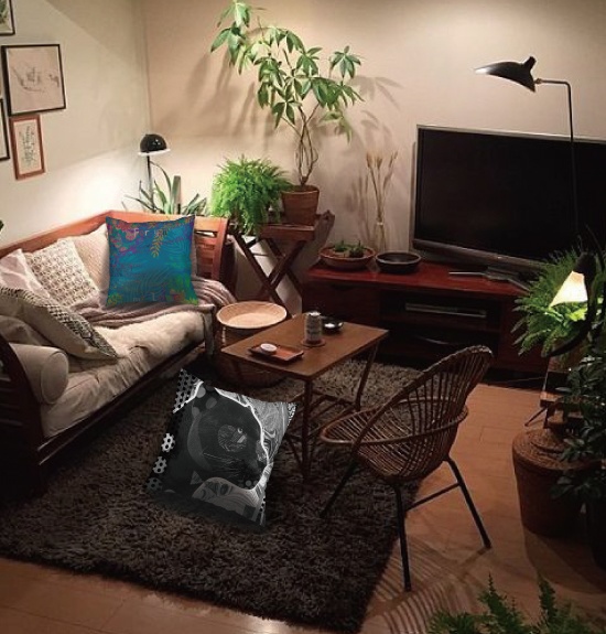 クロヒョウ(モノトーン)のクッションカバー