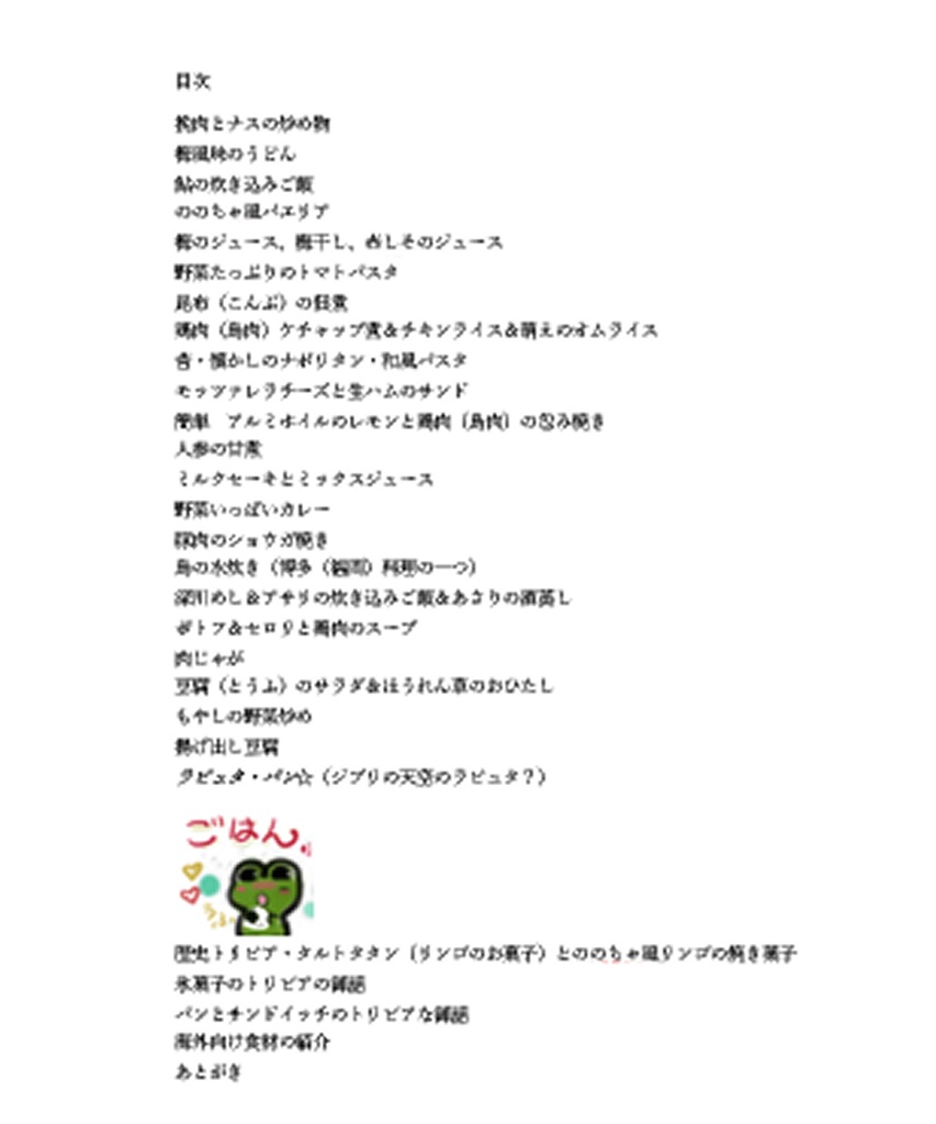 ののちゃの食卓・料理メモ本