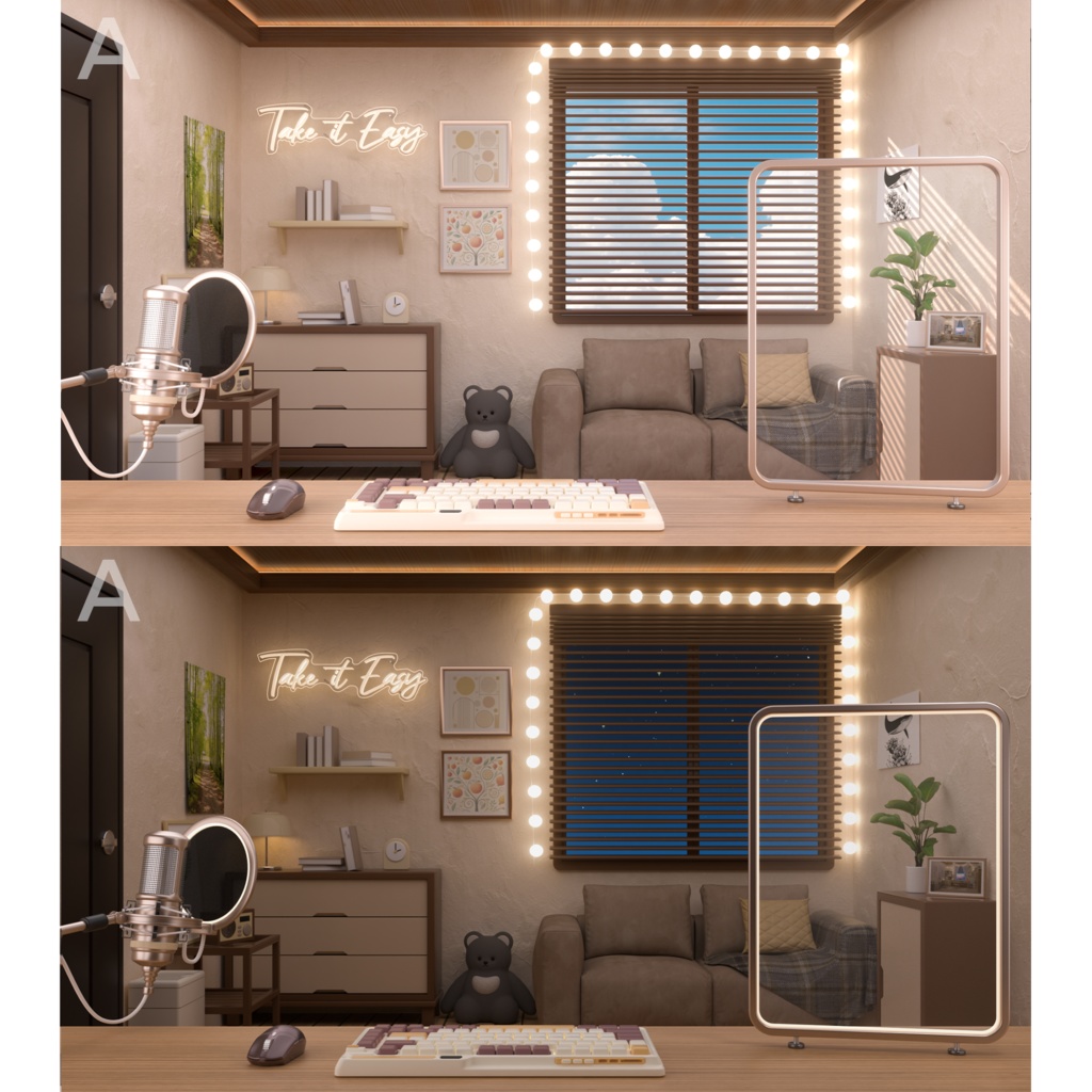 【Vtuber向け】【特別セール】【背景素材】[配信背景 多様な構図セット] [방송배경 다양한구도]Cozy Room.2