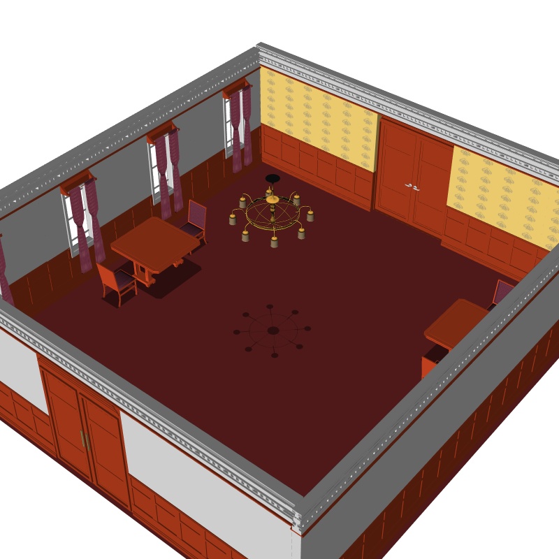 【3D背景素材】天窓のある談話室(仕事場)執務室