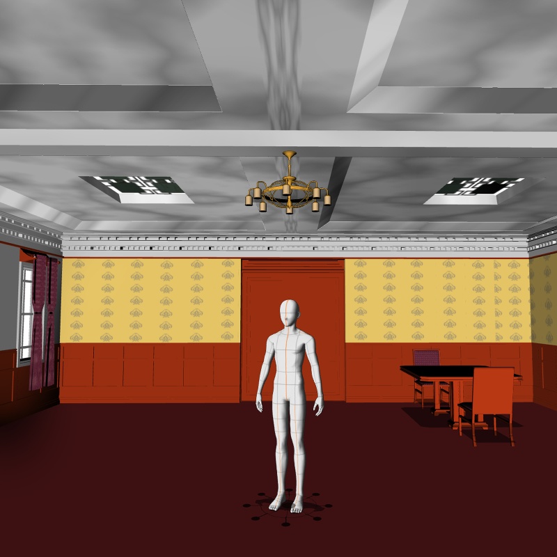 【3D背景素材】天窓のある談話室(仕事場)執務室