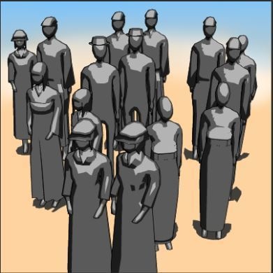 【3D背景素材】レトロな町の人々 ~モブオブジェクト~グレースケール