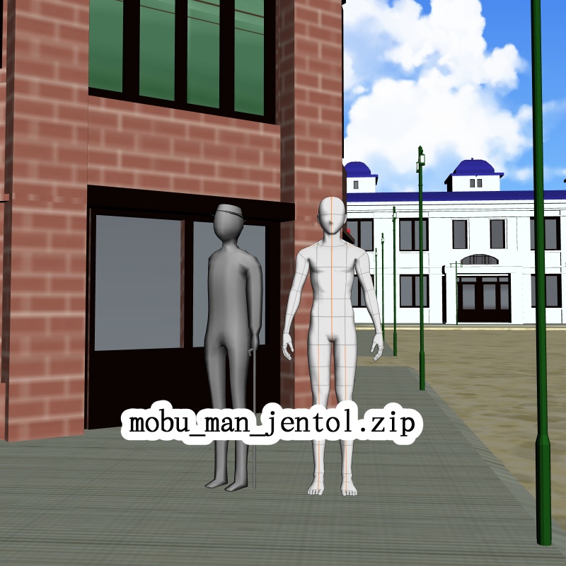 【3D背景素材】レトロな町の人々 ~モブオブジェクト~グレースケール