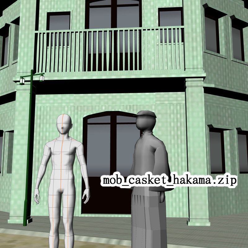 【3D背景素材】レトロな町の人々 ~モブオブジェクト~グレースケール