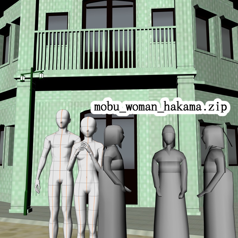 【3D背景素材】レトロな町の人々 ~モブオブジェクト~グレースケール