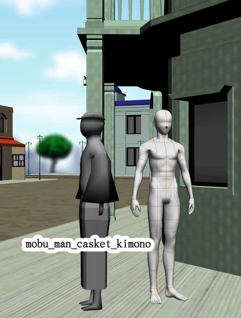 【3D背景素材】レトロな町の人々 ~モブオブジェクト~グレースケール