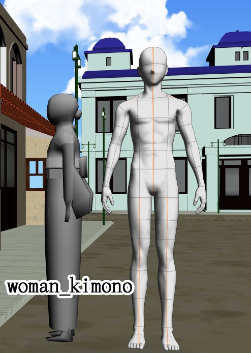 【3D背景素材】レトロな町の人々 ~モブオブジェクト~グレースケール