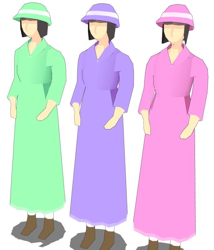 【3D背景素材】レトロな町の人々 ~モブオブジェクト~ カラー