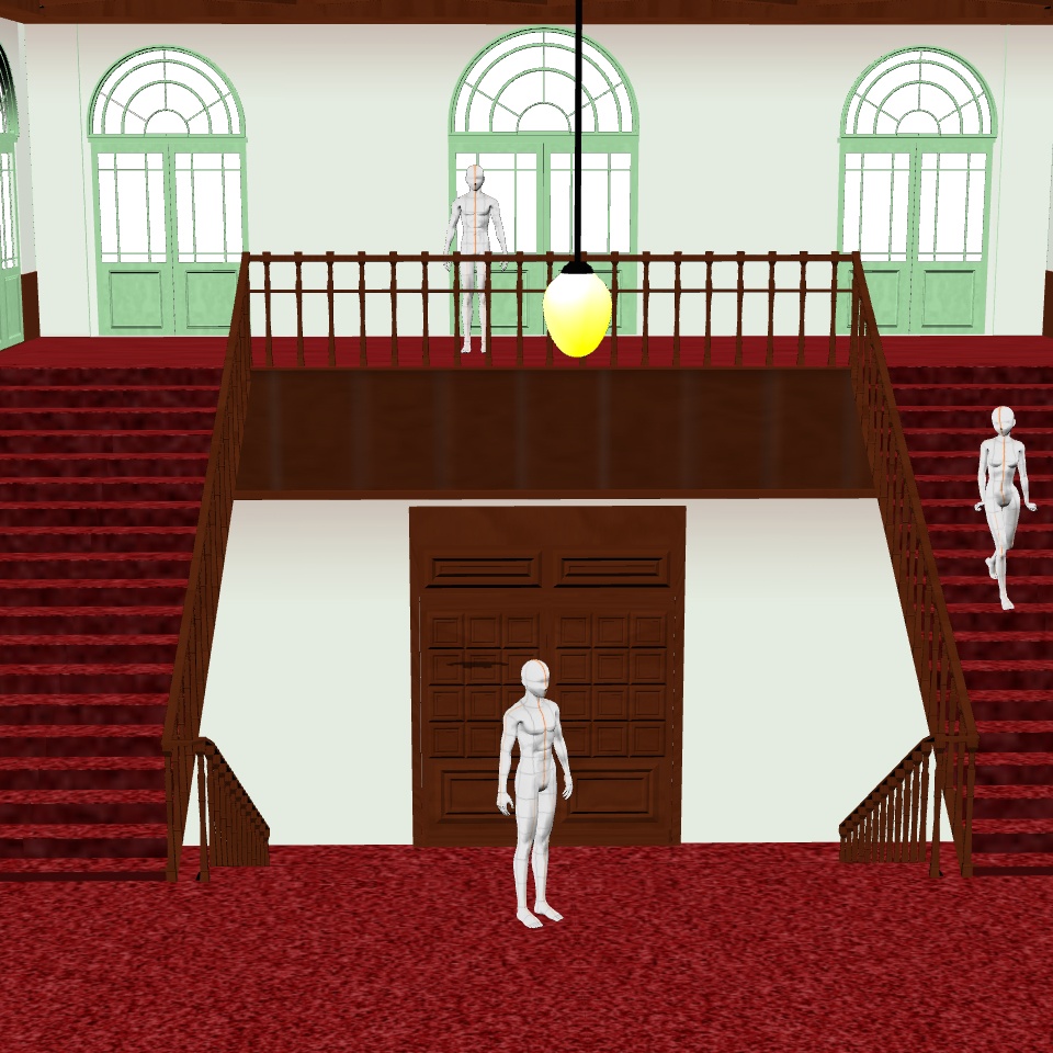 【3D背景素材】洋館の階段(ユリの花瓶付)