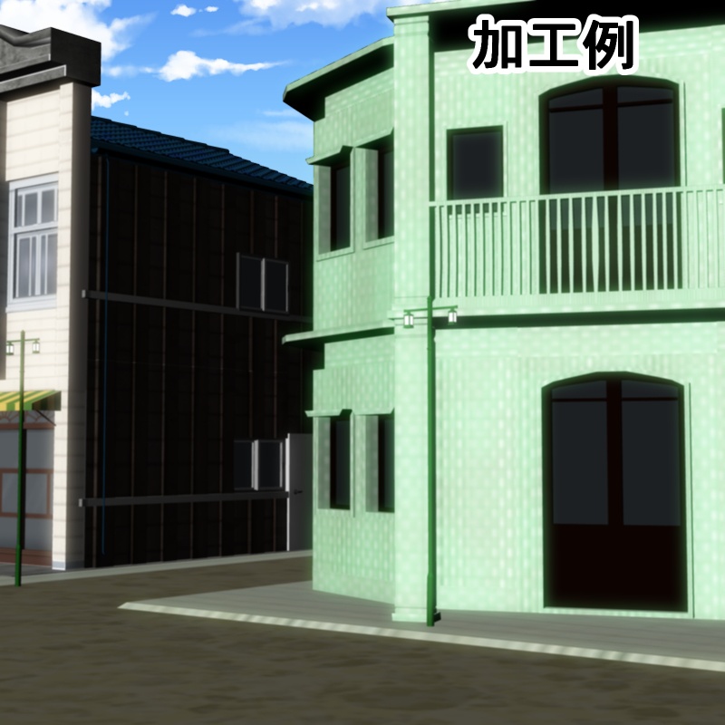 【3D背景素材】レトロな街 看板建築とビルver