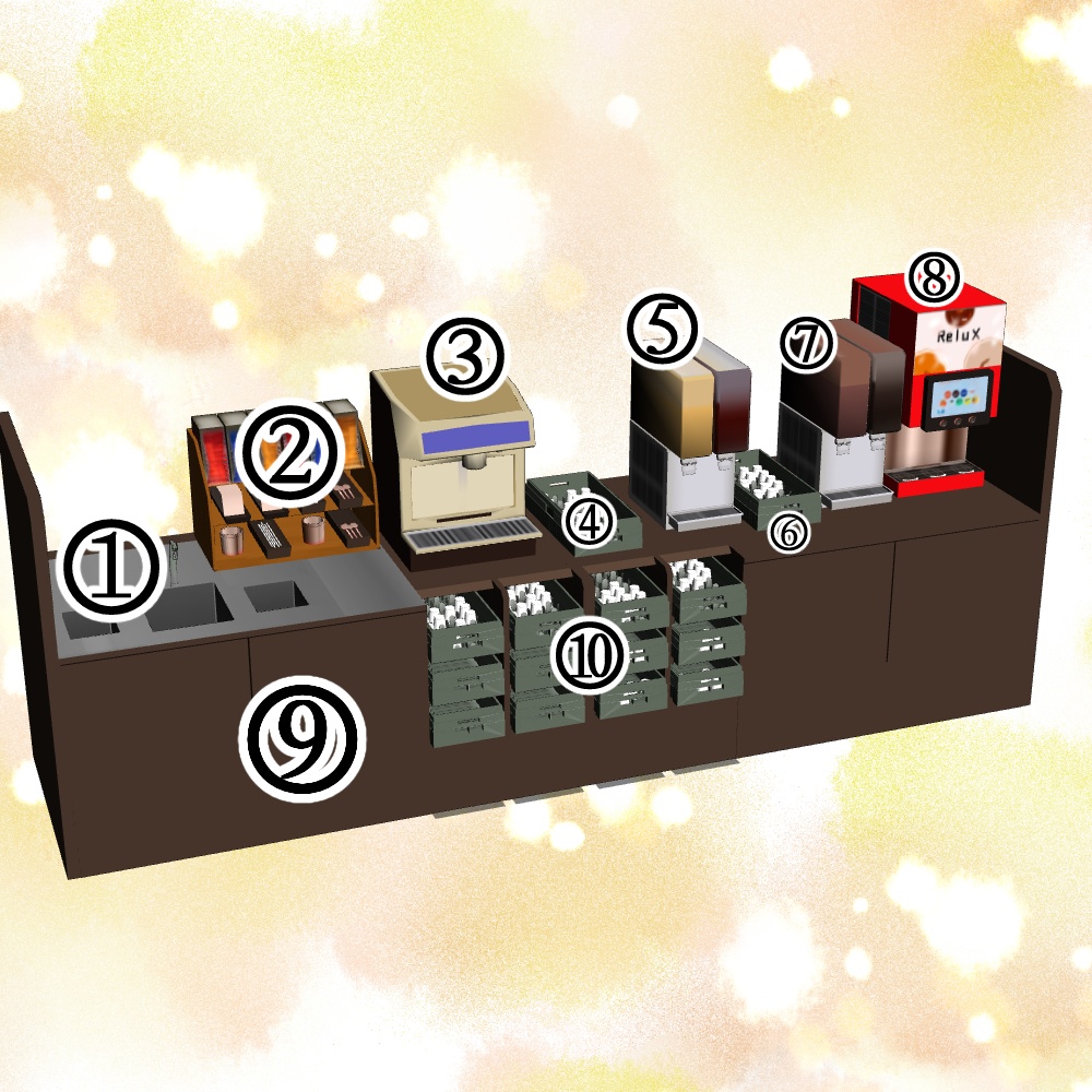 【3D背景素材】カラフル ドリンクバー・ファミレス