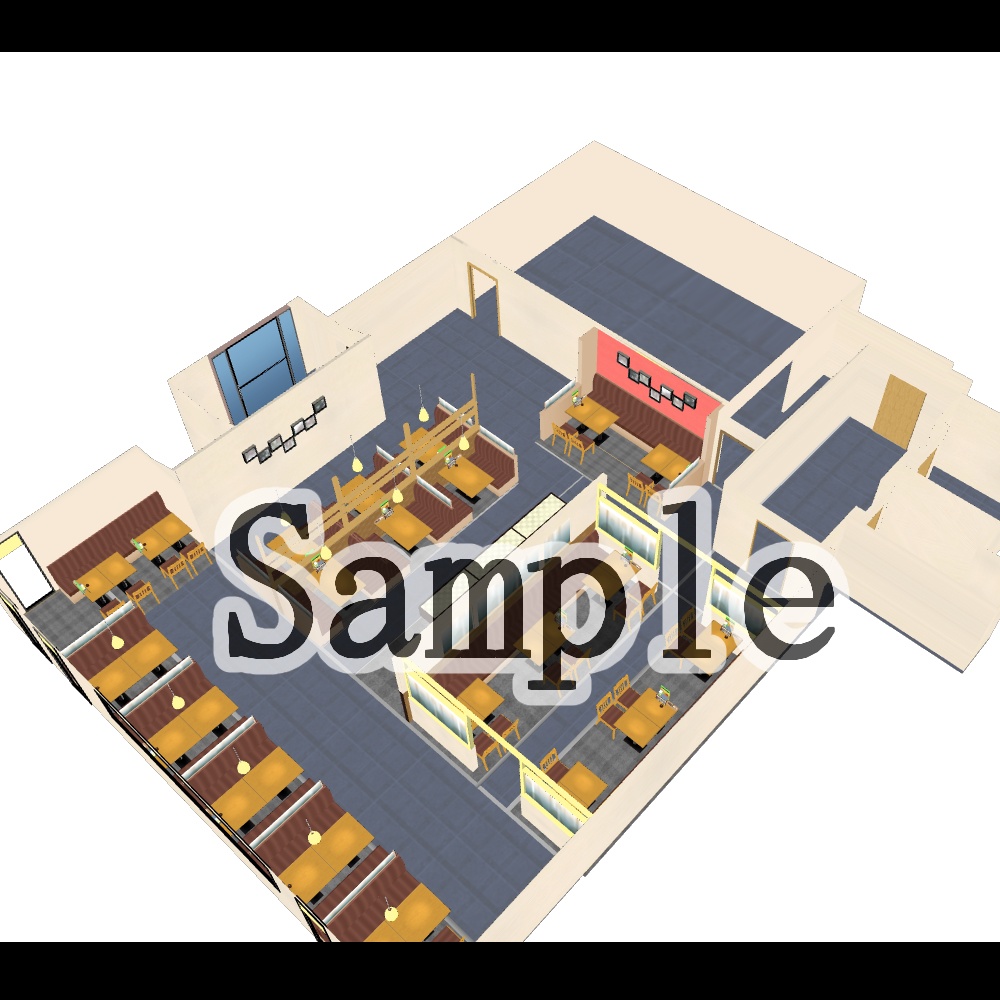 【3D背景素材】令和版・ファミレス・内観「ガーデンn号店」