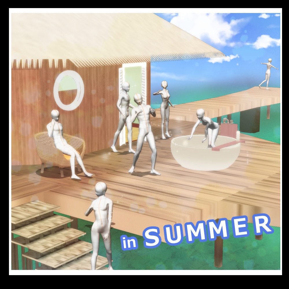 【3D背景素材】サマーコテージ(外観+内観+家具セット)