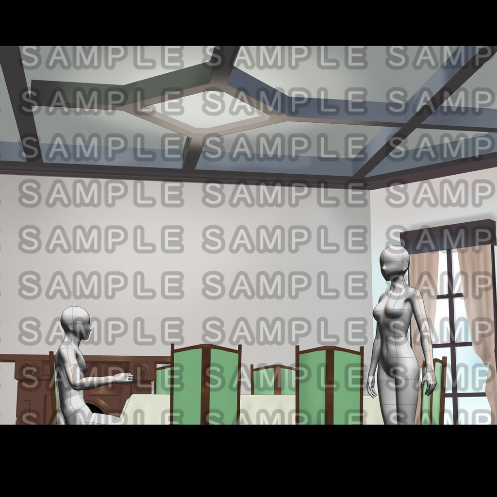 【3D背景素材】学園寮のひそやかなダイニングルーム(サンルーム付) 〜洋館・背景素材〜