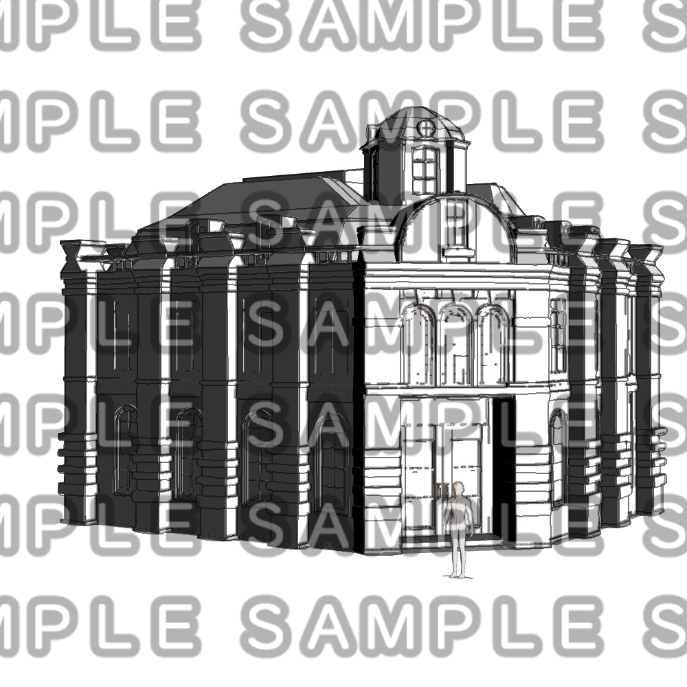 【3D背景素材】レトロな洋風ビルC