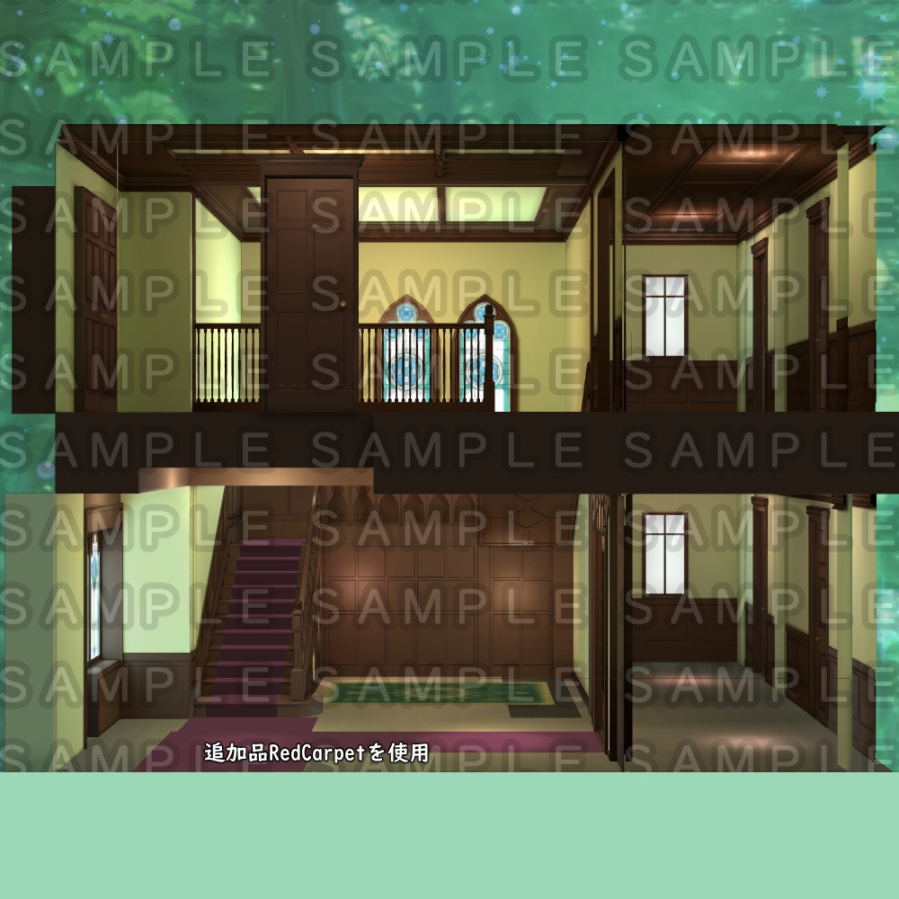【3D背景素材】学園寮の光輝な階段部屋・洋館の階段 (付属品有)